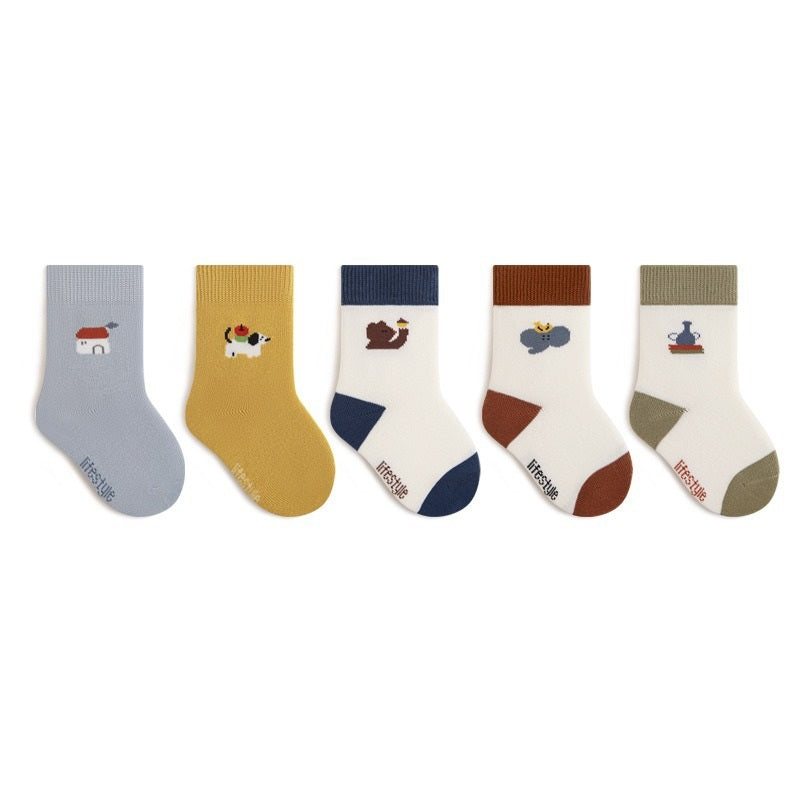 Autumn and Spring Baby Boys and Girls Cute Cartoon and Striped Pattern Socks 1 Lot=5-Pair Set, MyKids-USA®, Baby & Toddler Socks & Tights, MyKids-USA - Size/Age - S (0-1Y) - Color - Apricot -  -  - TR2601311047-A.