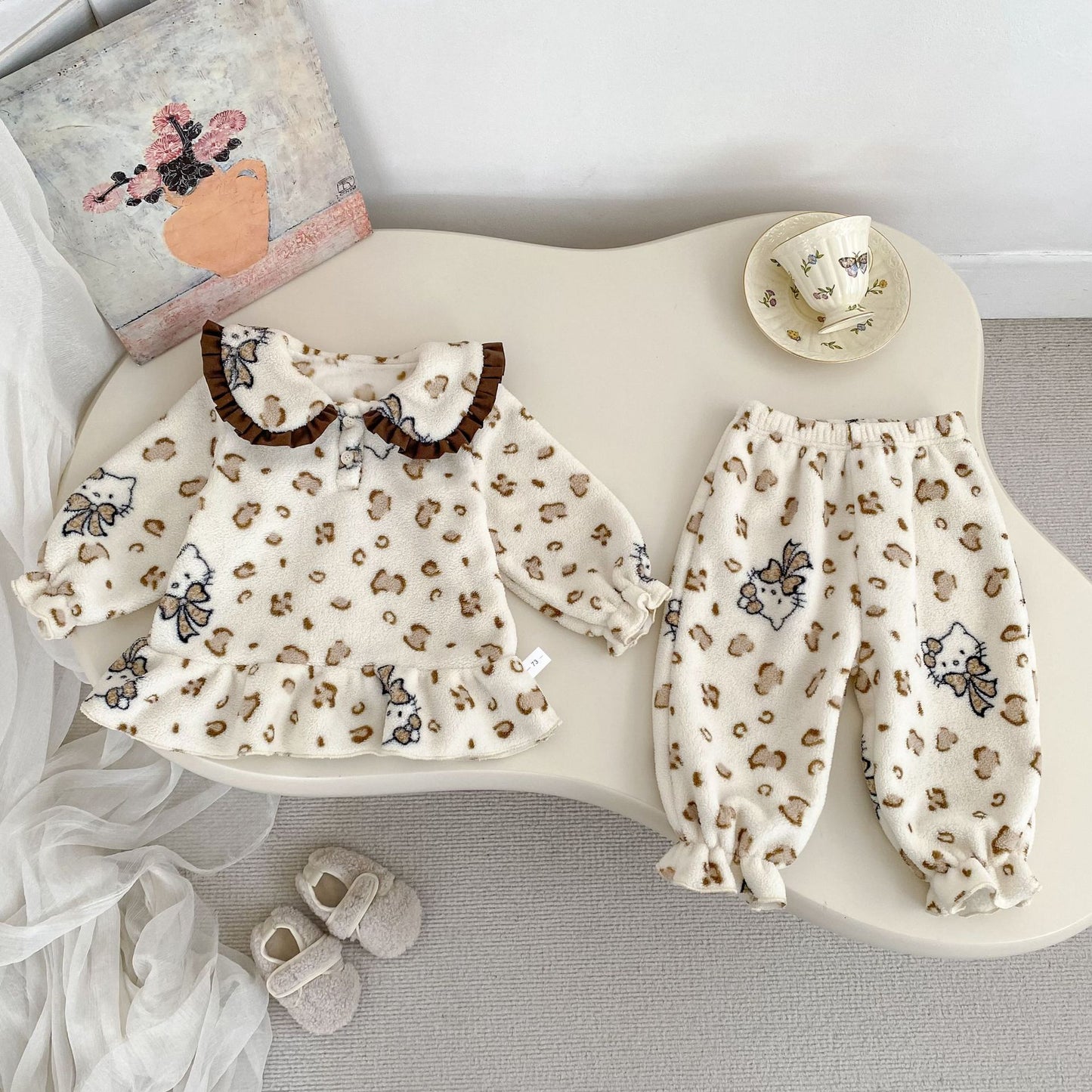 Winter Baby Kids Girls Long Sleeves Cute Pattern Top and Pants Fluffy Warm Pajamas Clothing Set, MyKids-USA®, Baby & Toddler Sleepwear, MyKids-USA - Size/Age - 73 (6-9M) - Color - Apricot -  -  - TR2512011811-A