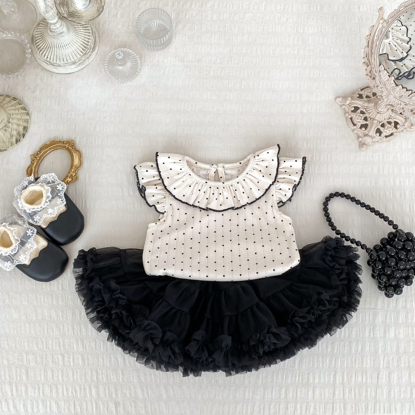 Summer Baby Kids Dots Pattern Fly Sleeves Top Vest with Black Skirt Clothing Set for Girls, MyKids-USA®, Baby & Toddler Outfits, MyKids-USA - Size/Age - 66 (3-6M) - Color - Black -  -  - TR2504262047-A