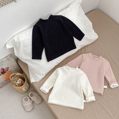 Autumn and Winter Arrival Baby Kids Unisex Long Sleeves Solid Color Fleece-lined Warm Top, MyKids-USA®, Baby & Toddler Tops, MyKids-USA -  -  -  -  -  -  - 