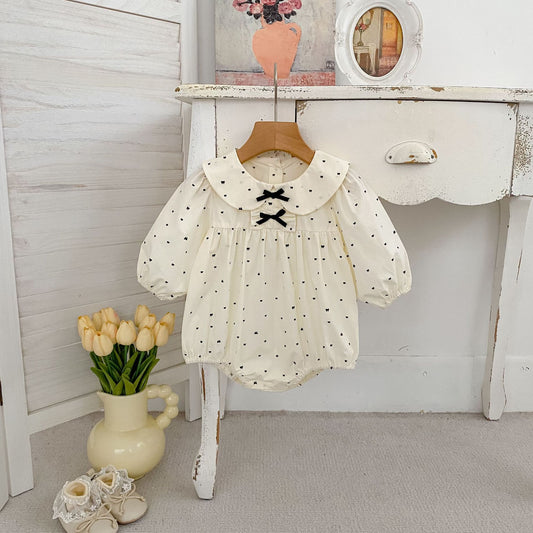 Arrival Spring Baby Girls Butterfly-bows Pattern Long Sleeves Peter Pan Collar Bodysuit
