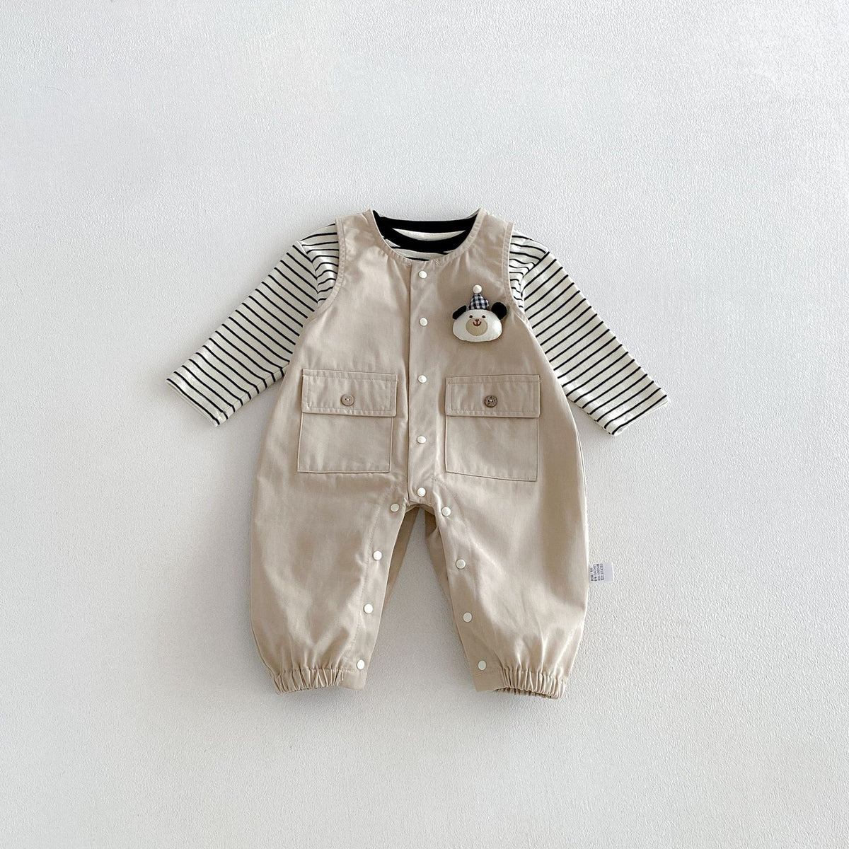 MyKids-USA® Hot Selling Autumn Baby Kids Long Sleeves Striped Top and Sleeveless Cartoon Overalls Set