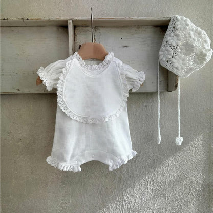 Summer Baby Kids Short Sleeves Plain Rompers, Bib and Hat Clothing Set for Girls, MyKids-USA®, Baby & Toddler Outfits, MyKids-USA - Size/Age - 66 (3-6M) - Color - White -  -  - TR2505212328-B