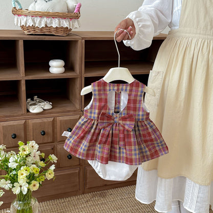 Design Summer Baby Kids Girls Sleeveless Plaid Pattern Bodysuit