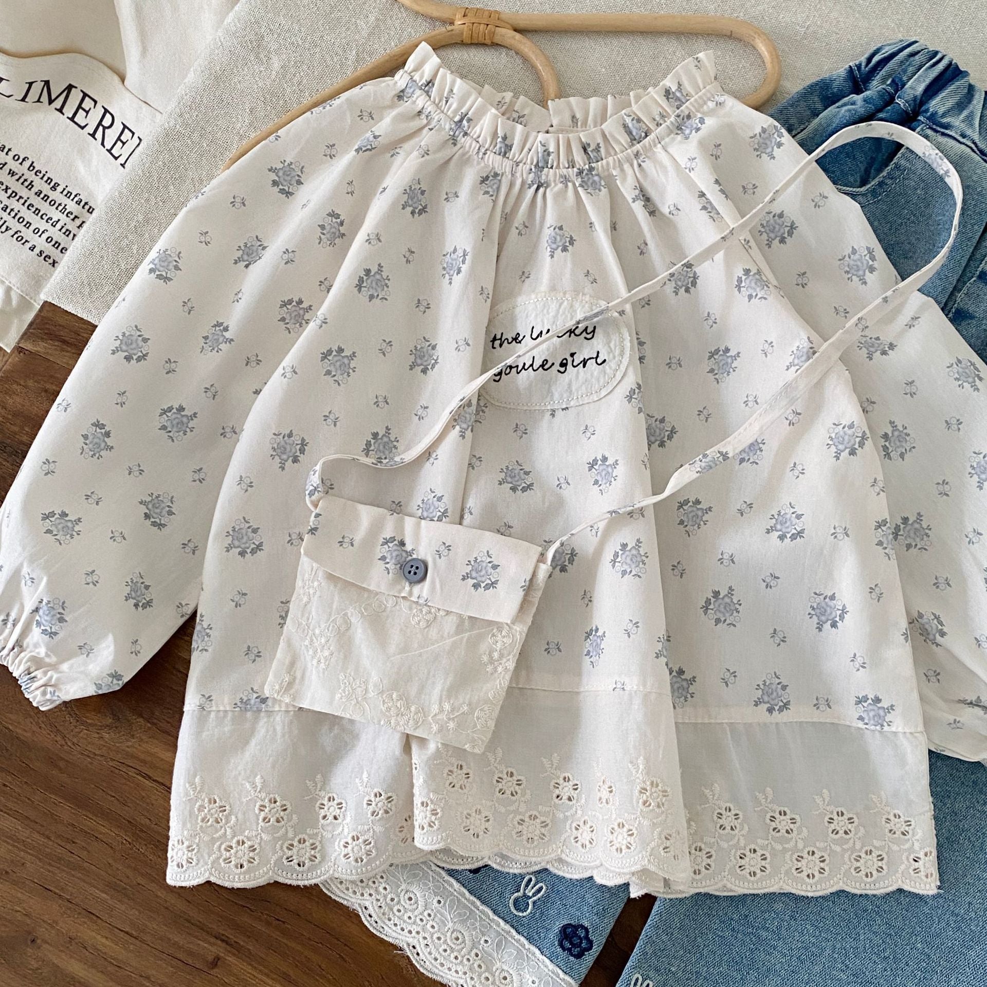 Arrival Spring Baby Kids Girls Flowers and Letters Pattern Top with Bags, MyKids-USA®, Baby & Toddler Tops, MyKids-USA - Size/Age - 90 (12-24M) - Color - Beige -  -  - TR2603162207-A.