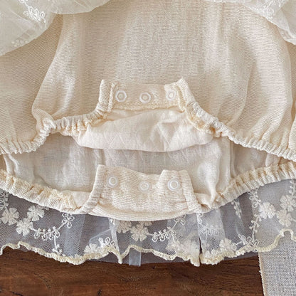 Autumn and Spring Arrival Baby Kids Girls Long Sleeves Flowers Pattern Tulle Decorated Dress