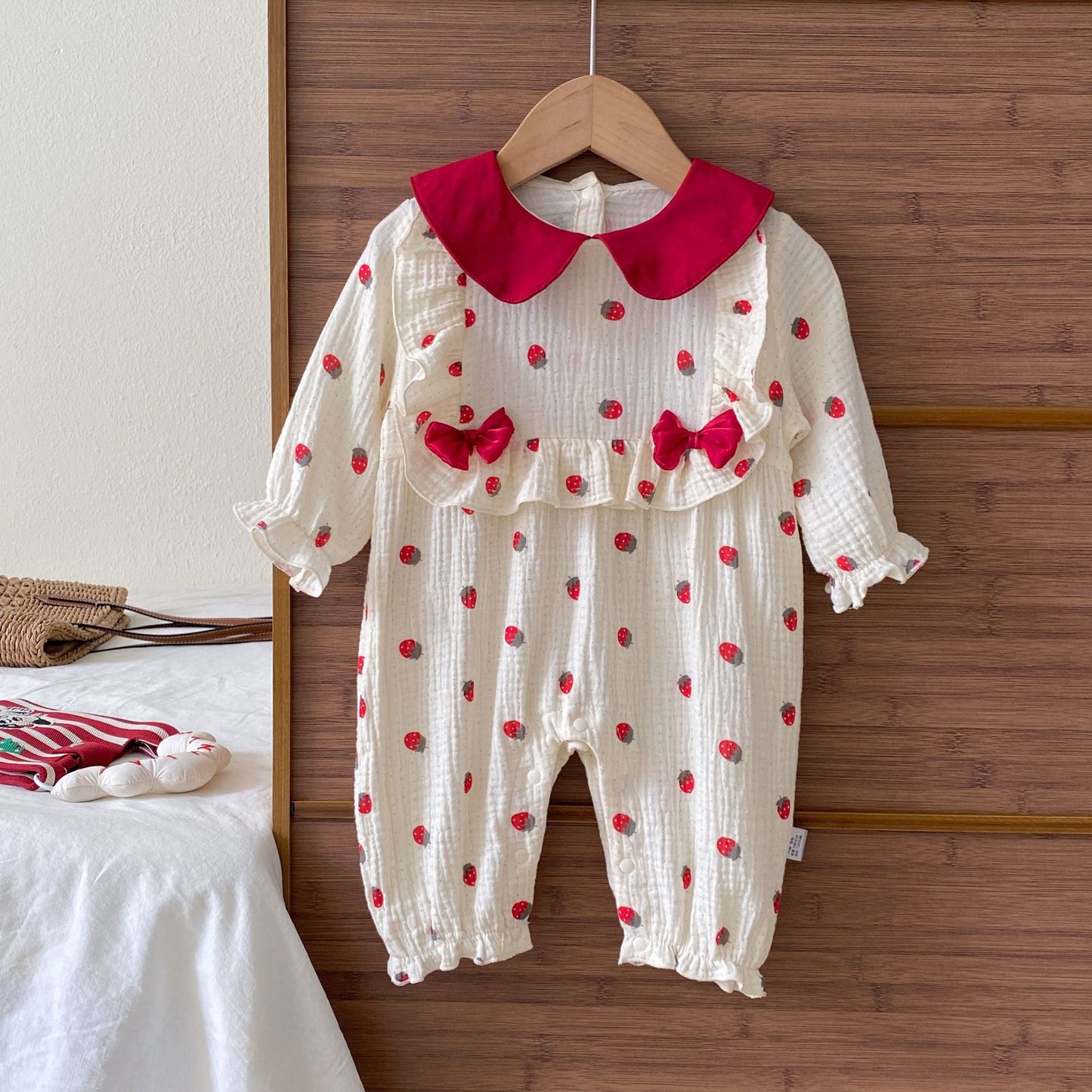 Autumn Arrival Baby Girls Long Sleeves Strawberry Pattern Cute Rompers, MyKids-USA®, Baby One-Pieces, MyKids-USA - Size/Age - 66 (3-6M) - Color - Red -  -  - TR2511112314-A