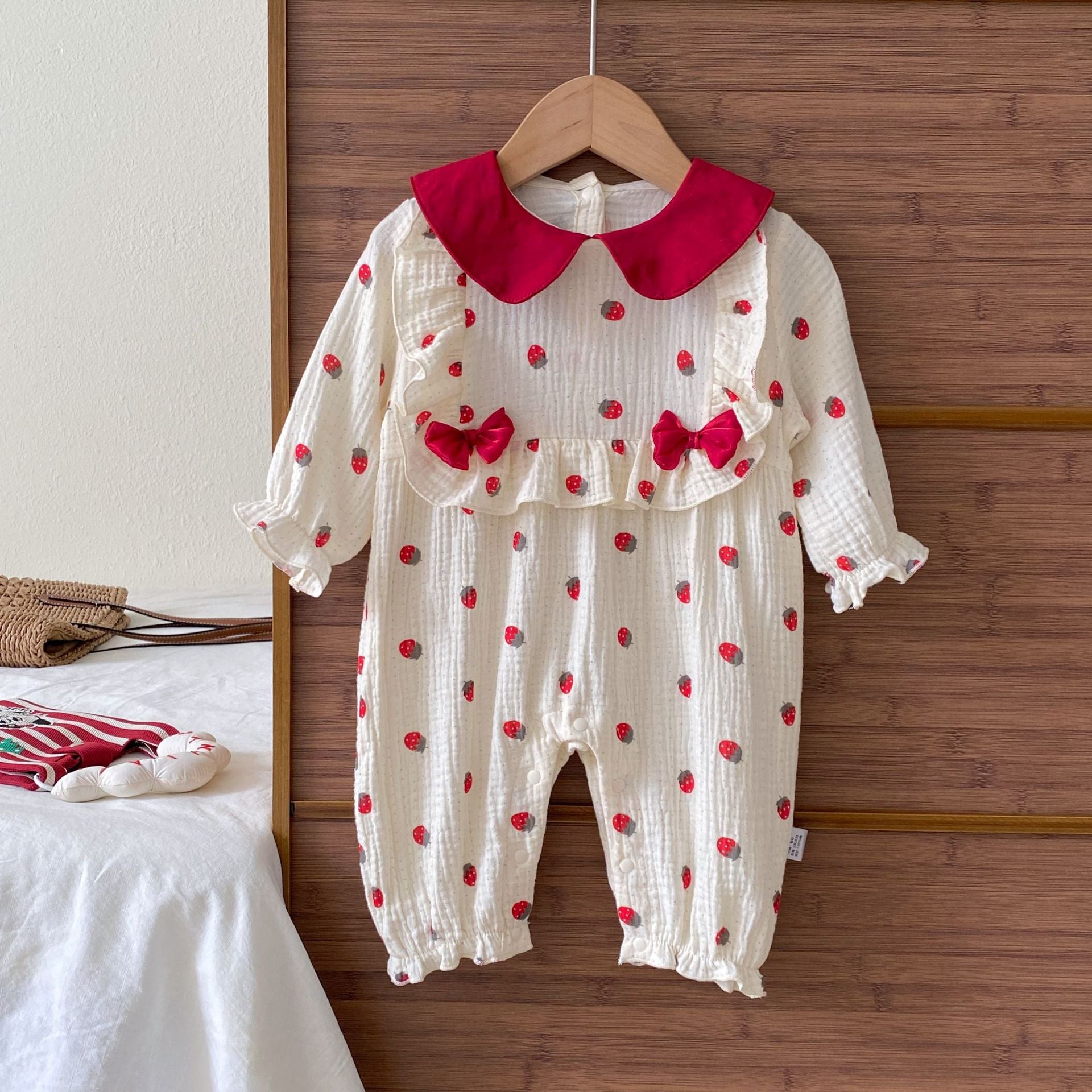 Autumn Arrival Baby Girls Long Sleeves Strawberry Pattern Cute Rompers, MyKids-USA®, Baby One-Pieces, MyKids-USA - Size/Age - 66 (3-6M) - Color - Red -  -  - TR2511112314-A