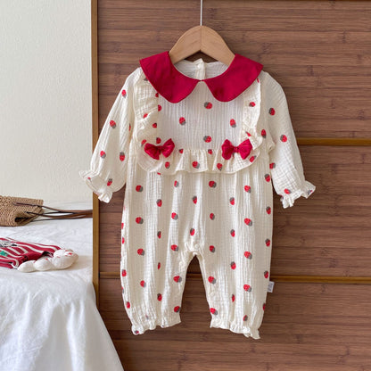 Autumn Arrival Baby Girls Long Sleeves Strawberry Pattern Cute Rompers, MyKids-USA®, Baby One-Pieces, MyKids-USA - Size/Age - 66 (3-6M) - Color - Red -  -  - TR2511112314-A