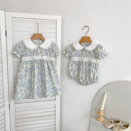 Summer Girls Flowers Pattern Lace Trim Collar Onesies and Dress – Princess Sister Matching Set, MyKids-USA®, Baby & Children's One-Pieces, MyKids-USA -  -  -  -  -  -  - .