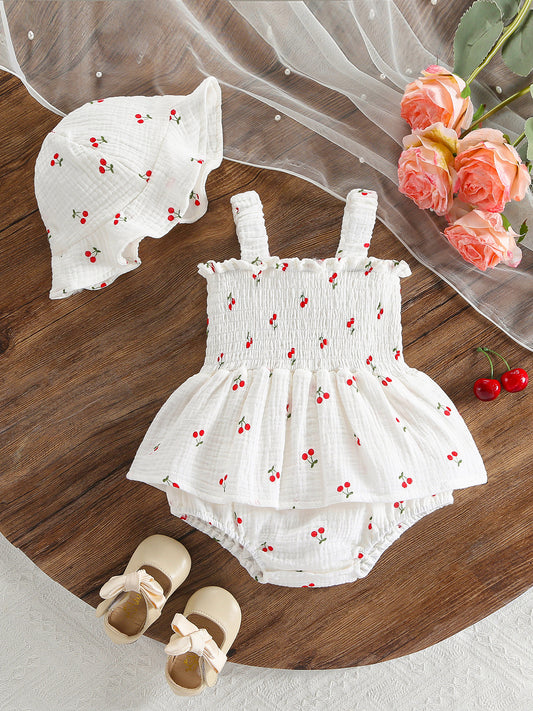 Design Summer Baby Kids Girls Sleeveless Fruits Pattern Bodysuit with Hat
