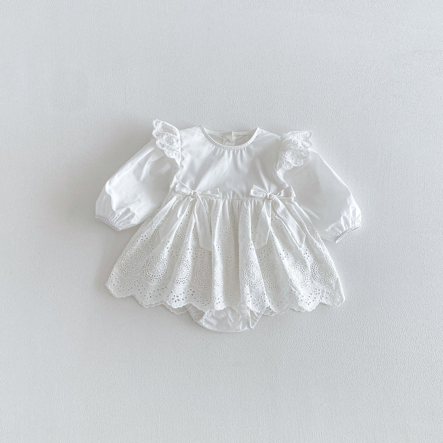 Spring Arrival Baby Girls Long Sleeves Flowers Hollow-out Pattern Onesies Dress, MyKids-USA®, Baby & Toddler Dresses, MyKids-USA - Size/Age - 66 (3-6M) - Color - White -  -  - TR2601281214-A.