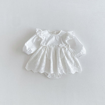 Spring Arrival Baby Girls Long Sleeves Flowers Hollow-out Pattern Onesies Dress, MyKids-USA®, Baby & Toddler Dresses, MyKids-USA - Size/Age - 66 (3-6M) - Color - White -  -  - TR2601281214-A.