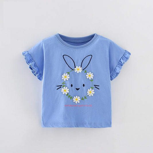 Cute Round Neck Cartoon Girls’ T-Shirt In European And American Style For Summer Collection
