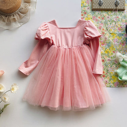 Autumn Baby Kids Girls Long Sleeves Solid Color Tulle Patchwork Dress, MyKids-USA®, Baby & Children's Dresses, MyKids-USA -  -  -  -  -  -  - .