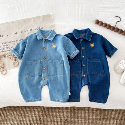 Autumn and Spring Arrival Baby Unisex Long Sleeves Cartoon Pattern Single Breasted Denim Rompers, MyKids-USA®, Baby & Toddler Outfits, MyKids-USA -  -  -  -  -  -  - 