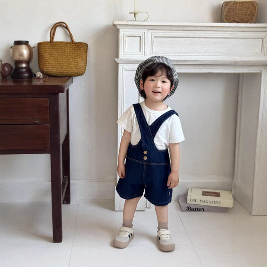Summer Arrival Baby Kids Unisex Sleeveless Solid Color Denim Strap Overalls and White T-Shirt Clothing Set, MyKids-USA®, Baby & Toddler Outfits, MyKids-USA - Size/Age - 73 (6-9M) - Color - Blue -  -  - TR2506072056-A
