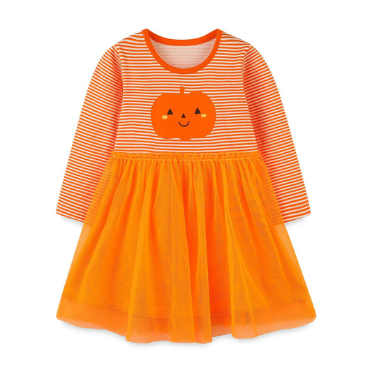 Striped Embroidered Tulle Dress: Halloween Edition For Girls