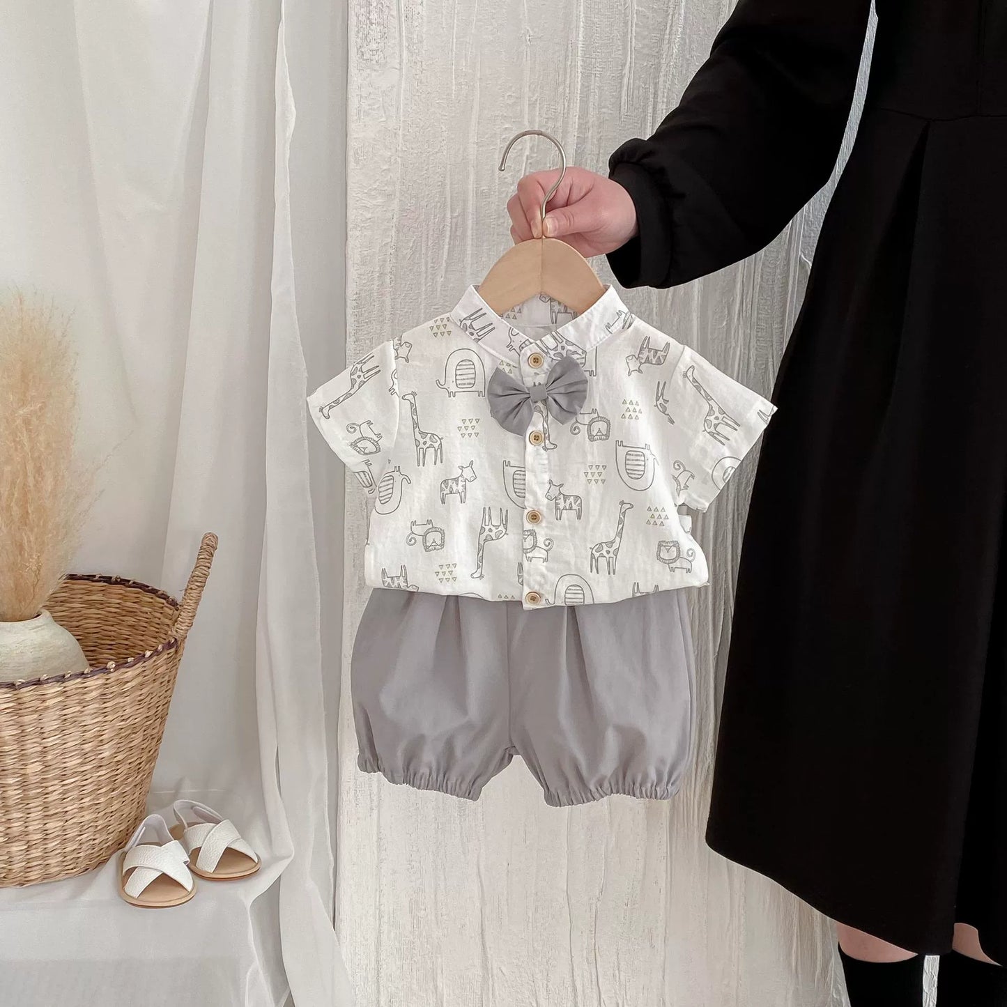 Summer Hot Selling Baby Boys Short Sleeves Animals Pattern Shirt and Grey Shorts Clothing Set, MyKids-USA®, Baby & Toddler Outfits, MyKids-USA - Size/Age - 73 (6-9M) - Color - Beige -  -  - TR2506082329-A