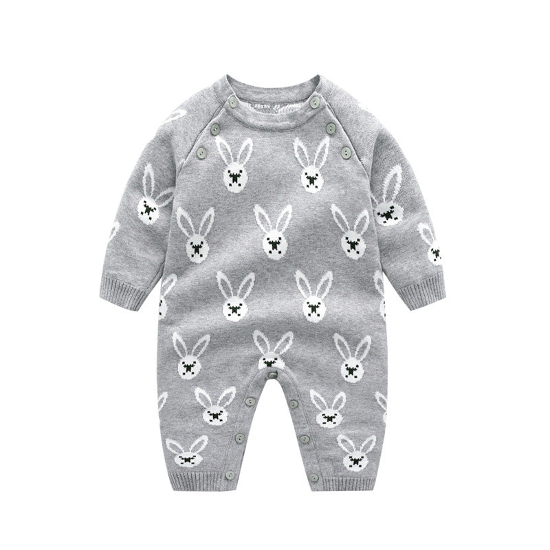 Hot Selling Autumn Baby Kids Long Sleeves Rabbits Cartoon Pattern Rompers