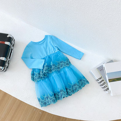 Autumn Baby Kids Girls Long Sleeves Embroidery Tulle Patchwork Dress, MyKids-USA®, Baby & Children's Dresses, MyKids-USA - Size/Age - 80 (9-12M) - Color - Blue -  -  - TR2605232042-B.