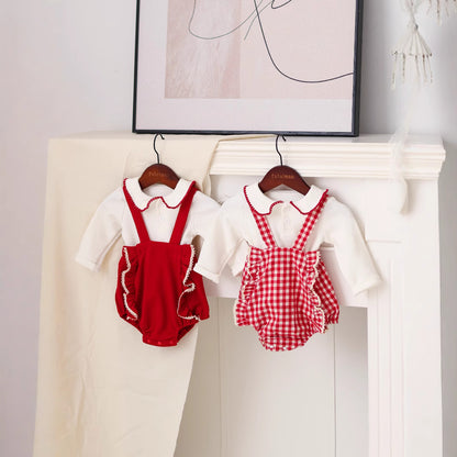 Spring and Autumn Baby Kids Girls Long Sleeves Top and Red Sleeveless Overalls Clothing Set, MyKids-USA®, Baby & Toddler Outfits, MyKids-USA -  -  -  -  -  -  - 