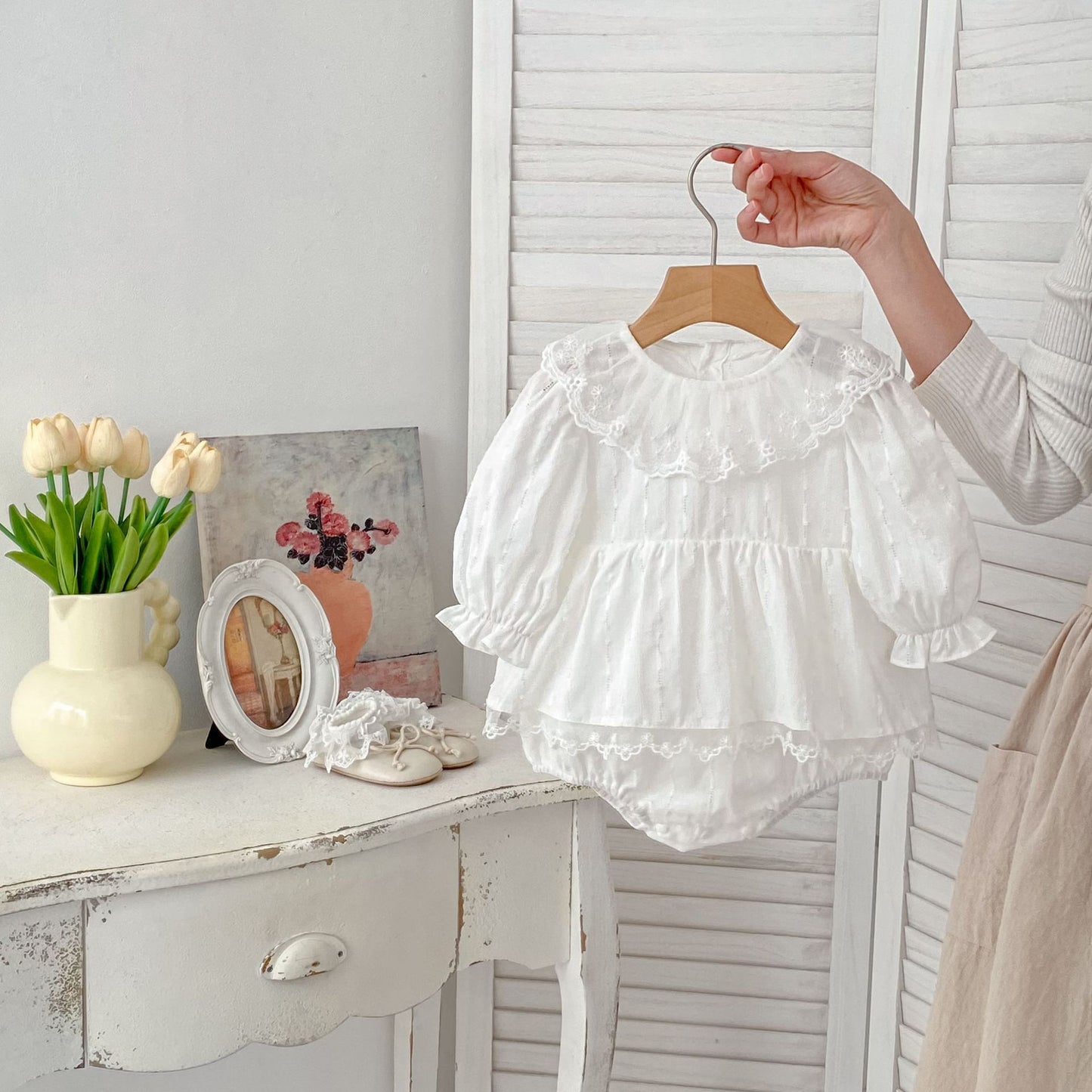 Spring Arrival Baby Girls Long Sleeves Striped Solid Color Bodysuit, MyKids-USA®, Bodysuits, MyKids-USA - Size/Age - 66 (3-6M) - Color - Beige -  -  - TR2603011623-A.