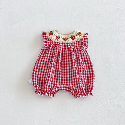 Summer Arrival Baby Girls Fly Sleeves Plaid Pattern Rompers Bodysuits, MyKids-USA®, Baby & Children's One-Pieces, MyKids-USA -  -  -  -  -  -  - .