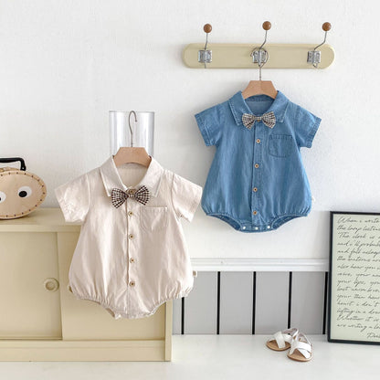 Summer Arrival Baby Boys Short Sleeves Solid Color Turn-down Bodysuit, MyKids-USA®, Bodysuits, MyKids-USA -  -  -  -  -  -  - .