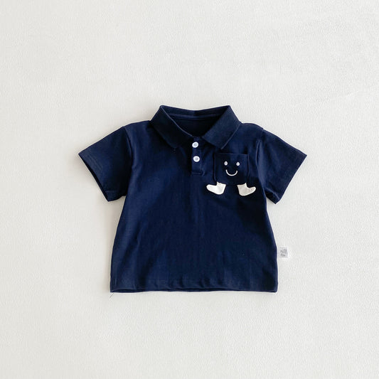 Summer Kids Boys Casual and Versatile Short Sleeves Turn-down Collar Cartoon Pocket Polo Shirt, MyKids-USA®, Polos, MyKids-USA - Size/Age - 90 (12-24M) - Color - Navy Blue (Dark Blue) -  -  - TR2604062226-B.