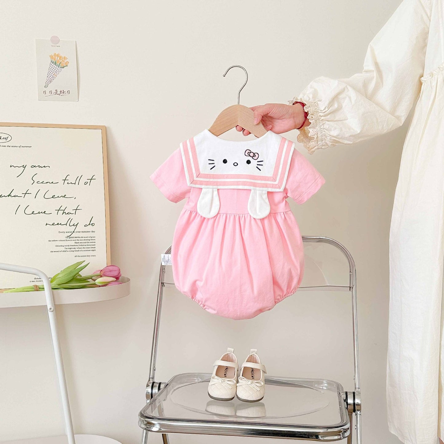 Summer Arrival Baby Girls Cute Preppy Short Sleeves Color Patchwork Onesies with Navy Collar, MyKids-USA®, Baby One-Pieces, MyKids-USA -  -  -  -  -  -  - 