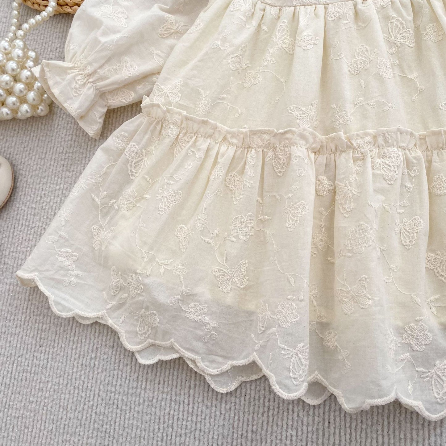 Autumn Baby Girls Flowers Pattern Long-sleeved Peter Pan Collar Onesies and Dress – Princess Sister Matching Set