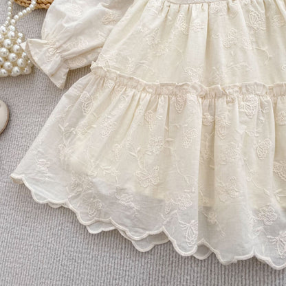 Autumn Baby Girls Flowers Pattern Long-sleeved Peter Pan Collar Onesies and Dress – Princess Sister Matching Set
