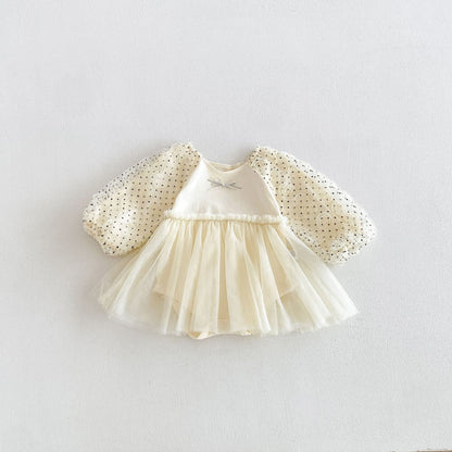 MyKids-USA® Autumn Arrival Baby Girls Long Sleeves Cute Tulle Patchwork Bodysuit Dress