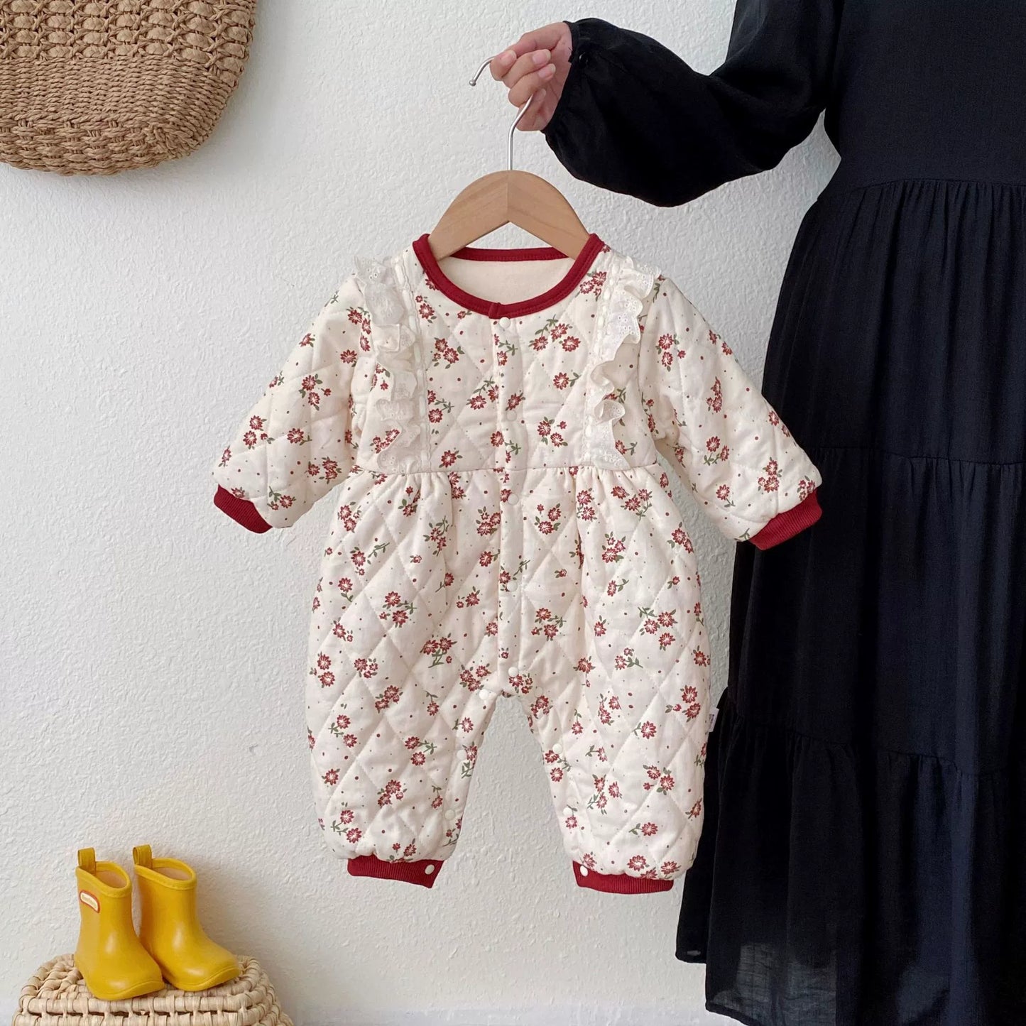 Winter Arrival Baby Girls Flowers Pattern Warm Padded Thick Romper, MyKids-USA®, Baby & Toddler Outfits, MyKids-USA - Size/Age - 66 (3-6M) - Color - Beige -  -  - TR2511082320-A