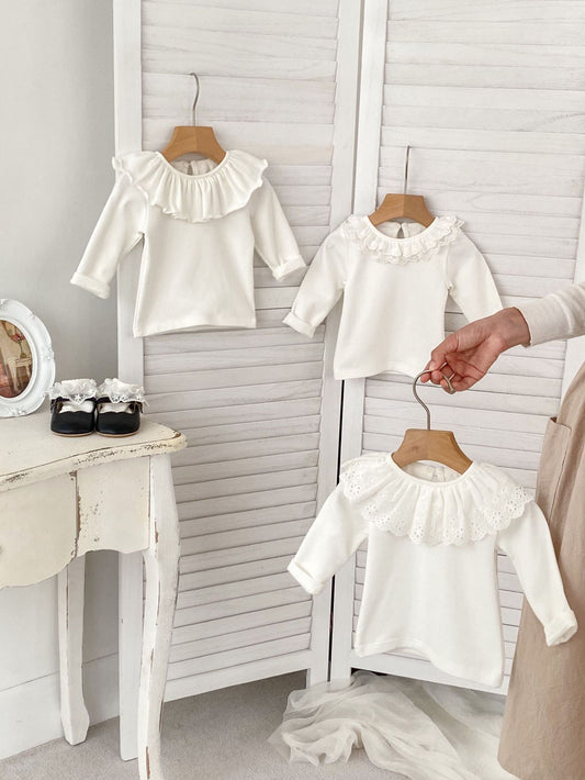 Spring Collection: Baby Girls’ Long Sleeve Doll Collar Base Shirt With 3 Kinds Of Lace Trim, MyKids-USA®, Baby & Toddler Outerwear, MyKids-USA -  -  -  -  -  -  - 