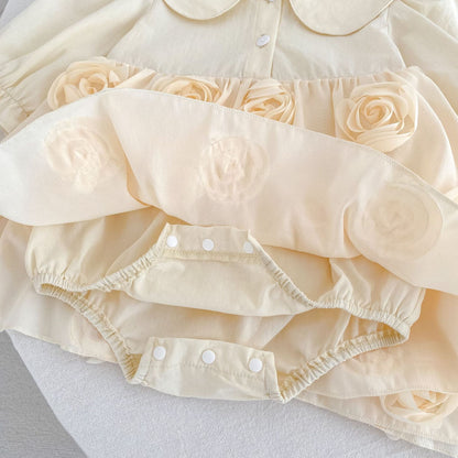 Autumn Baby Girls Flowers Pattern Long-sleeved Peter Pan Collar Onesies and Dress – Princess Sister Matching Set, MyKids-USA®, Baby & Toddler Outfits, MyKids-USA -  -  -  -  -  -  - 