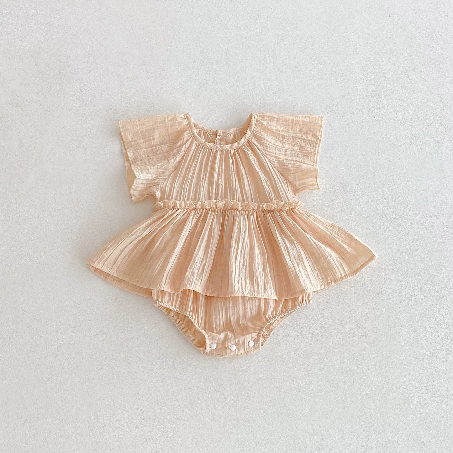 Summer Arrival Baby Girls Cute Pleated Short Sleeves Solid Color Onesies, MyKids-USA®, Baby One-Pieces, MyKids-USA - Size/Age - 66 (3-6M) - Color - Apricot -  -  - TR2505252256-A