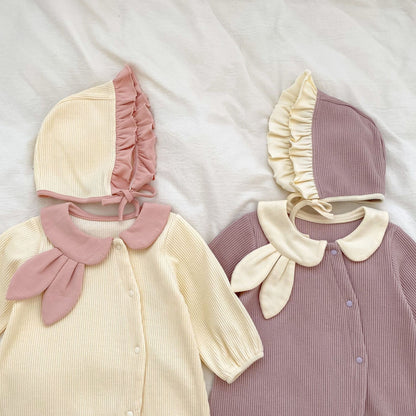 Baby Toddler Girl Rabbit Ears Lapel Long Sleeve With Hat Jumpsuit In Autumn