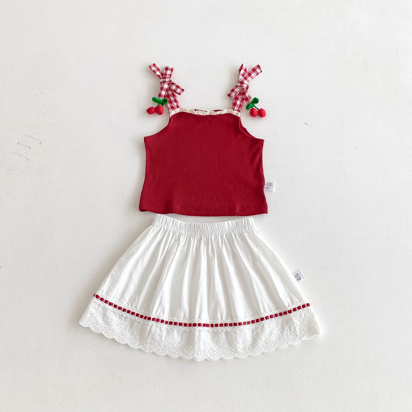 Summer Baby Kids Girls Sleeveless Cherry Decorated Vest and Skirt Clothing Set, MyKids-USA®, Baby & Toddler Outfits, MyKids-USA - Size/Age - 90 (12-24M) - Color - Red -  -  - TR2603231735-A.