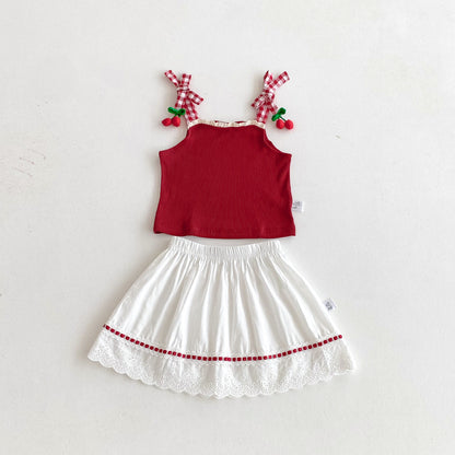 Summer Baby Kids Girls Sleeveless Cherry Decorated Vest and Skirt Clothing Set, MyKids-USA®, Baby & Toddler Outfits, MyKids-USA - Size/Age - 90 (12-24M) - Color - Red -  -  - TR2603231735-A.