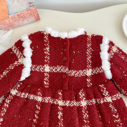 Winter Arrival Baby Girls Long Sleeves Plaid Pattern Fleece-Lined Warm Dress, MyKids-USA®, Baby & Toddler Dresses, MyKids-USA -  -  -  -  -  -  - 