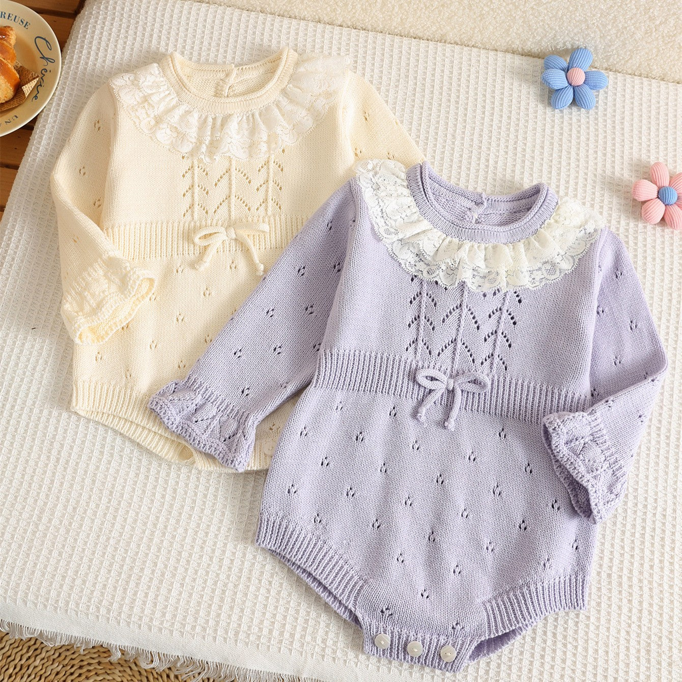 Autumn and Spring Arrival Baby Girls Long Sleeves Hollow Out Pattern Knitted Onesies, MyKids-USA®, Baby One-Pieces, MyKids-USA -  -  -  -  -  -  - 