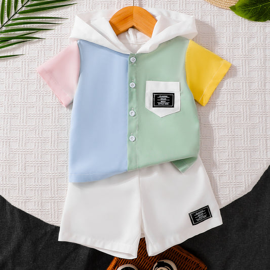 Design Summer Baby Kids Boys Short Sleeves Color Patchwork Top with Shorts Set, MyKids-USA®, Baby & Children's Outfits, MyKids-USA - Size/Age - 73 (6-9M) - Color - Colorful -  -  - TR2605262309-A.