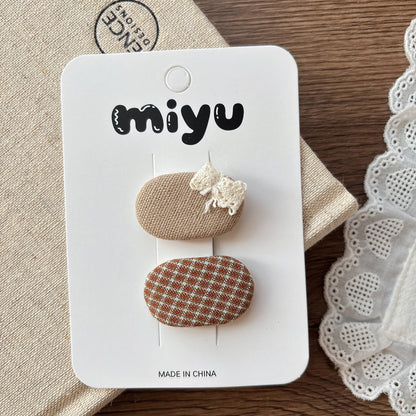 Collection of 2 Versatile Cute Cloth Design and Plaid Pattern Hair Clips, MyKids-USA®, Hair Pins, Claws & Clips, MyKids-USA - Size/Age - Average Size (0-12Y） - Color - Beige -  -  - TR2602031434-B.