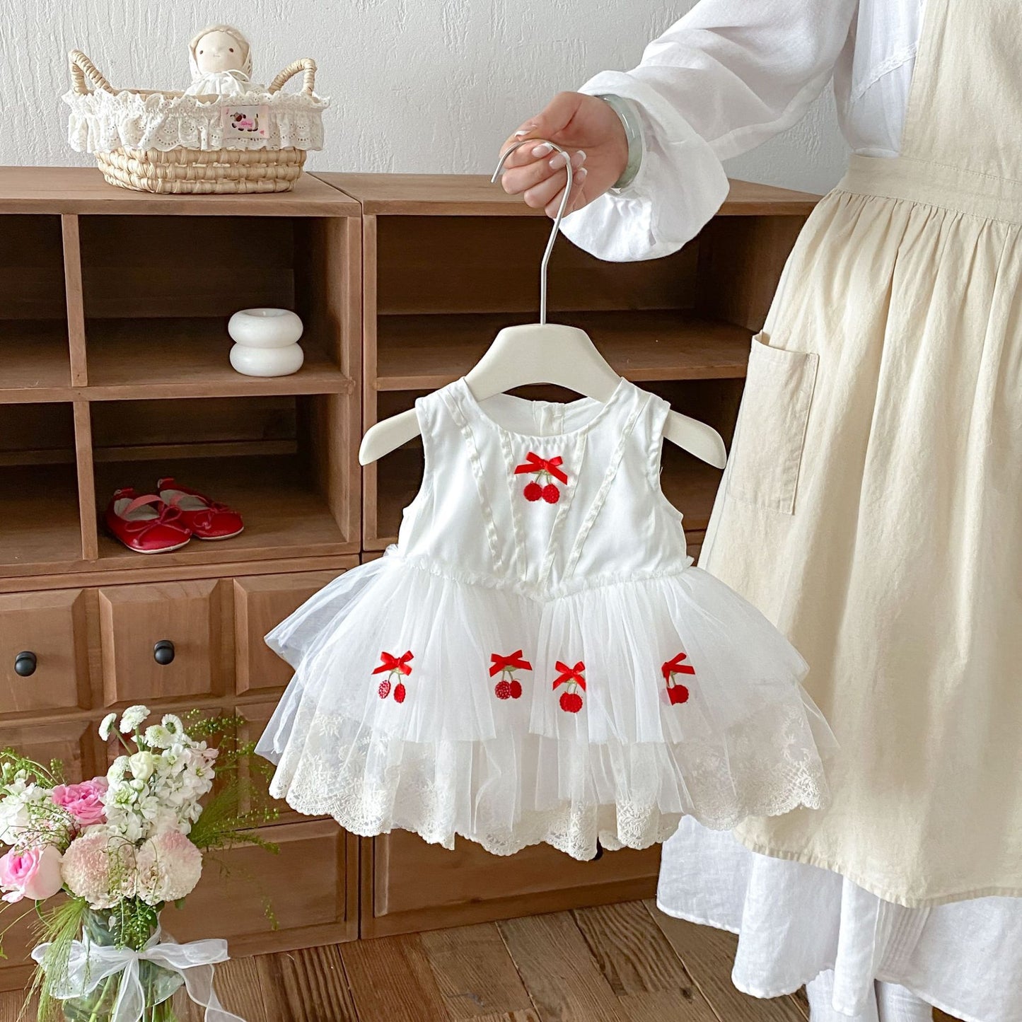 Summer Arrival Baby Girls Sleeveless Cherry Pattern Bodysuit Dress