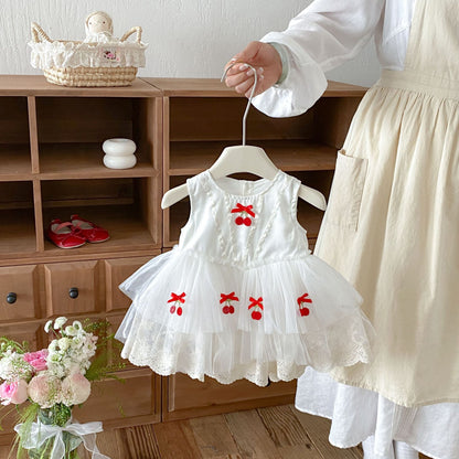 Summer Arrival Baby Girls Sleeveless Cherry Pattern Bodysuit Dress