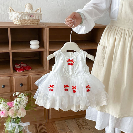 Summer Arrival Baby Girls Sleeveless Cherry Pattern Bodysuit Dress