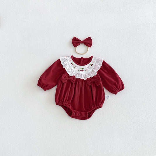 MyKids-USA® Baby Girls Long Sleeves Cute Color Patchwork Embroidered Bodysuit