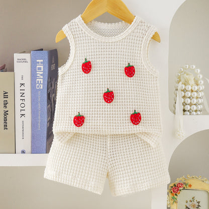 Arrival Summer Baby Kids Girls Sleeveless Strawberry Pattern Vest and Plain Shorts Clothing Set, MyKids-USA®, Baby & Children's Outfits, MyKids-USA - Size/Age - 73 (6-9M) - Color - White -  -  - TR2605212359-A.